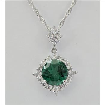 No Reserve Emerald & Zircon Pendant & Chain Necklace