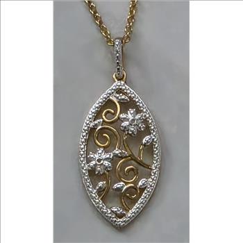 No Reserve Natural Diamod Flower Pendant & Chain Necklace