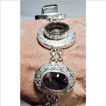 No Reserve Natural Multi Blue Topaz, Amethyst, Citrine, Mystic Quartz, Citrine Gemstone Bracelet