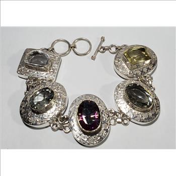 No Reserve Natural Multi Blue Topaz, Amethyst, Citrine, Mystic Quartz, Citrine Gemstone Bracelet