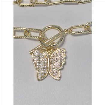 No Reserve Natural Simulated Diamond Butterfly Toggle Bracelet