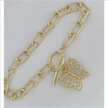 No Reserve Natural Simulated Diamond Heart Toggle Bracelet