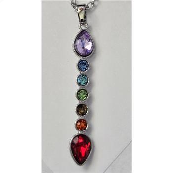 No Reserve Rainbow Chakra Austrian Crystal Pendant & Chain Necklace
