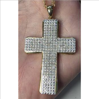 No Reserve 1.10 ct Natural Diamond Cross Penant & Chain Necklace