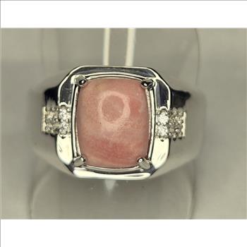 No Reserve Natural Peach Opal & Zircon Ring Size 12
