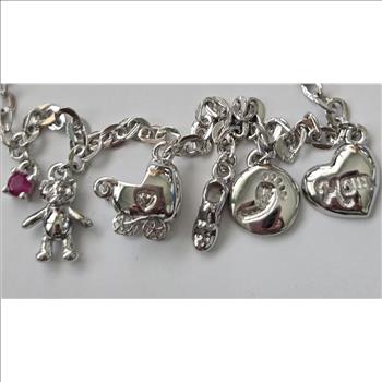 No Reserve Natural Ruby Baby Mom Charm Bracelet 