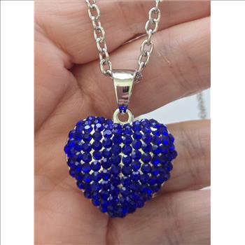 No Reserve Sapphire Puffy Heart Pendant & Chain Necklace