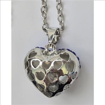No Reserve Sapphire Puffy Heart Pendant & Chain Necklace