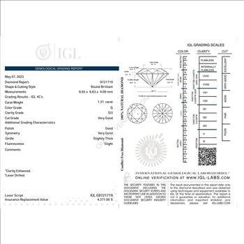 No Reserve CERTIFIED 1.21 ct Natural G Color Diamond Round Cut Loose Gemstone