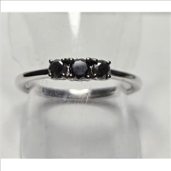 No Reserve .50 ct Natural Black Diamond 3 Stone Ring Size 7