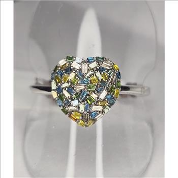 No Reserve ..51 ct Natural Multi Color Diamond Heart Ring Size 10