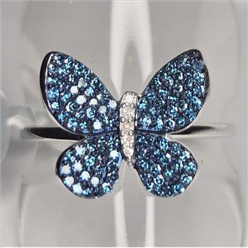 No Reserve .52 ct Natural Blue Diamond Butterfly Ring Size 10