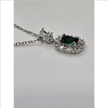 No Reserve Emerald & Zircon Pendant & Chain Necklace