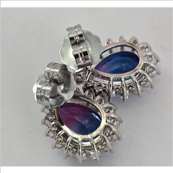  No Reserve Bi Color Quartz Blue & Pink Pear Cut Halo Earrings