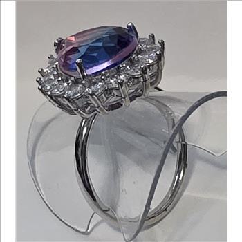  No Reserve Bi Color Quartz Blue & Pink Pear Cut Halo Ring Size 9