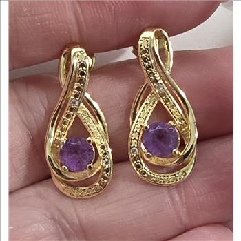 No Reserve Natural Amethyst & Diamond Earrings