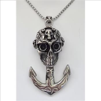 No Reserve Skull & Anchor 316L Stainless Steel Pendant & Chain Necklace