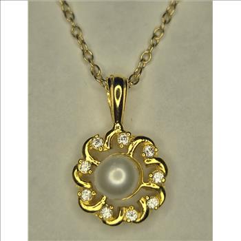 No Reserve Natural Freshwater Pearl & Zircon Pendant & Chain Necklace