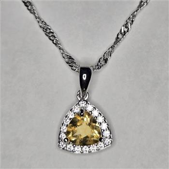 No Reserve Natural Citrine & Zircon Pendant & Chain Necklace
