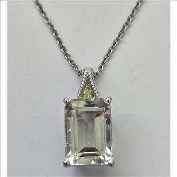 No Reserve Natural Prasiolite (Green Amethyst)  & Peridot Pendant & Chain Necklace