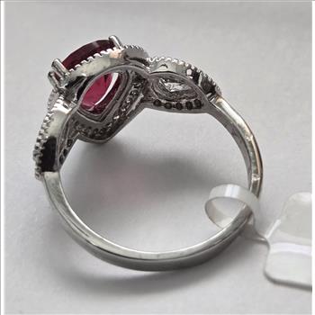 No Reserve Ruby & Zircon Pear Cut Ring Size 7