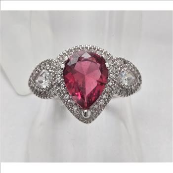 No Reserve Ruby & Zircon Pear Cut Ring Size 7