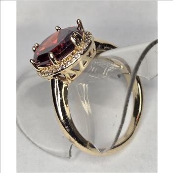 No Reserve Ruby & Zircon Halo Ring Size 7