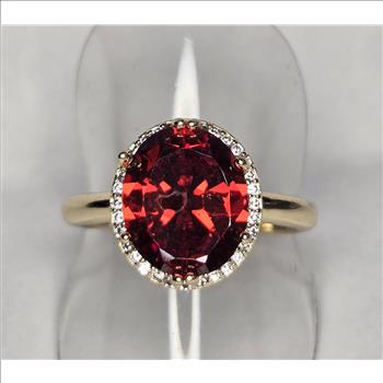 No Reserve Ruby & Zircon Halo Ring Size 9