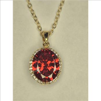 No Reserve Ruby & Zircon Pendant & Chain Necklace