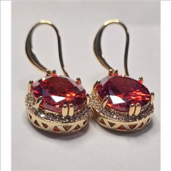 No Reserve Ruby & Zircon Halo Dangle Earrings