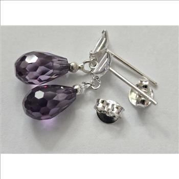 No Reserve.Natural Amethyst Briolette Dangle Earrings