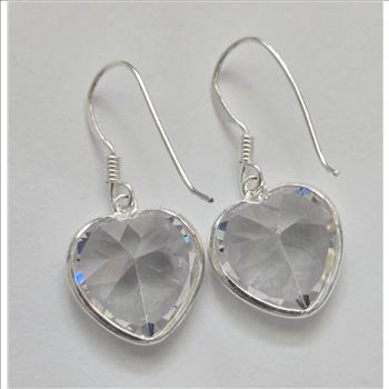 No Reserve Natural White Topaz Heart Dangle Earrings