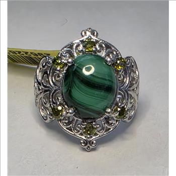 No Reserve Natural Malachite & Peridot Ring Size 6