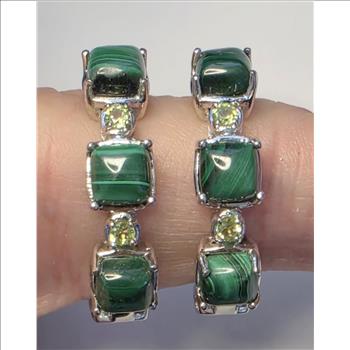No Reserve Natural Malachite & Peridot Inside Out Hoop Earrings