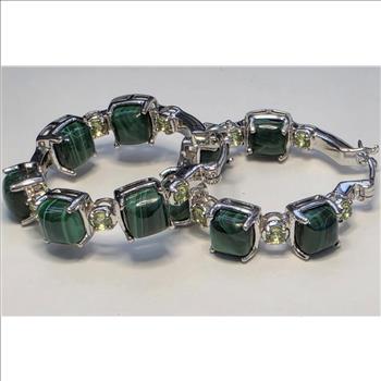 No Reserve Natural Malachite & Peridot Inside Out Hoop Earrings