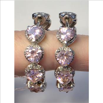 No Reserve Pink Topaz Heart Hoop Earrings