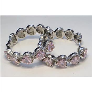 No Reserve Pink Topaz Heart Hoop Earrings