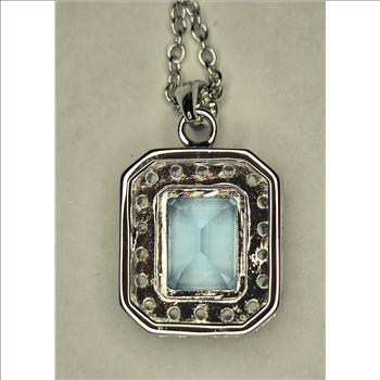 No Reserve Natural Blue Topaz & Zircon Pendant & Chain Necklace