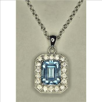 No Reserve Natural Blue Topaz & Zircon Pendant & Chain Necklace