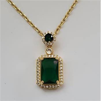 No Reserve Emerald & Topaz Pendant & Chain Necklace