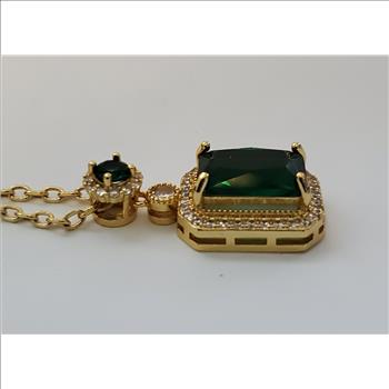 No Reserve Emerald & Topaz Pendant & Chain Necklace