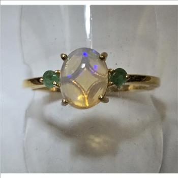 No Reserve Natural Welo Opal & Emerald Ring Size 9