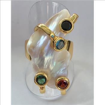 No Reserve Natural Biwa Pearl & Gemstone Ring 