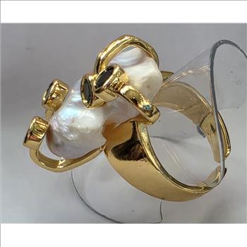 No Reserve Natural Biwa Pearl & Gemstone Ring 