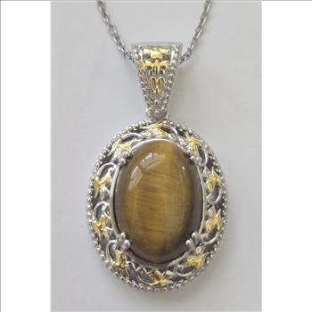 No Reserve Natural Tigers Eye Pendant & Chain Necklace