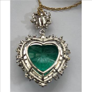 No Reserve Emerald & Ruby Heart Pendant & Chain Necklace
