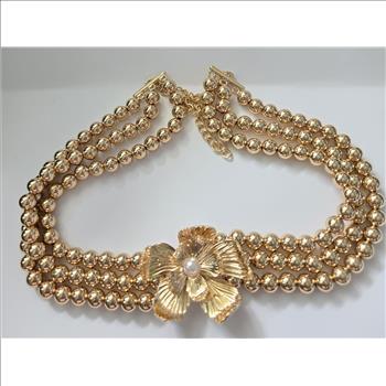 No Reserve Pearl Beaded Flower Necklace