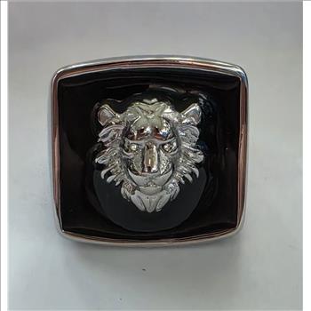 No Reserve Black Enamel Lion RIng Size 6