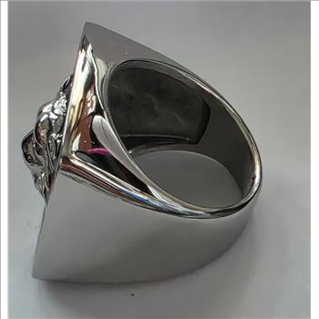 No Reserve Black Enamel Lion RIng Size 8