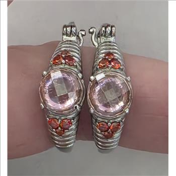No Reserve Pink Topaz & Garnet Hoop Earrings